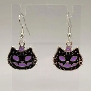 Pumpkin Cat Earrings, Dangle Halloween Jewelry
